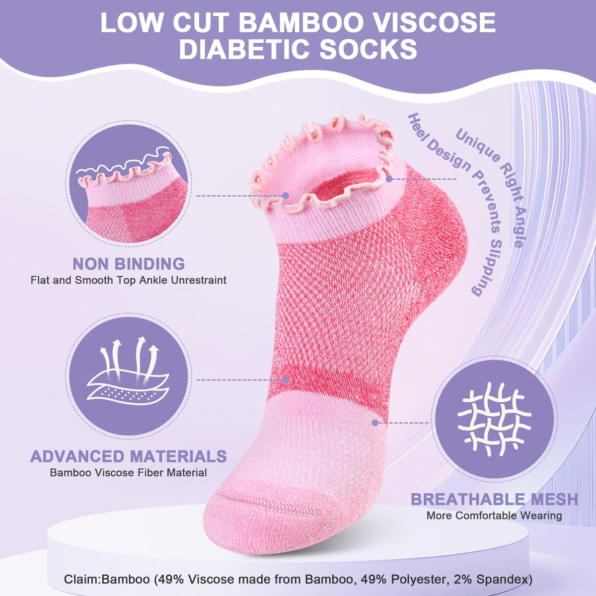 Diabetic Ankle Socks 6 Pairs Low Cut Non Binding M566212