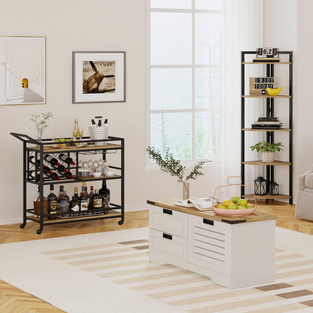 Tall Wood and Metal Corner Bookshelf F4517