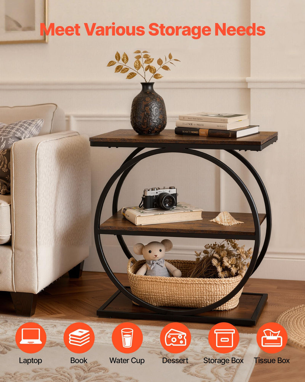 3-Tier Narrow Side Table with Open Storage Shelves Z842170
