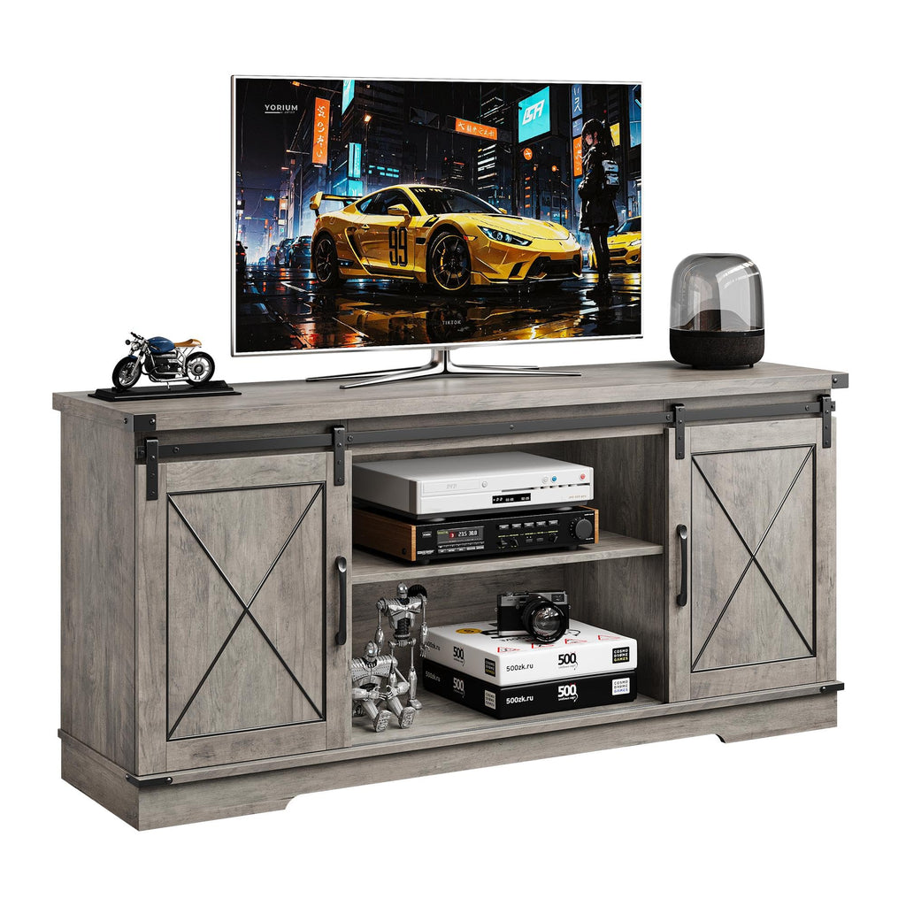 65" Rustic Farmhouse TV Stand with Sliding Barn Doors D3744