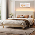 Queen Bed Frame with Headboard LED Lighting, Upholstered, Beige J67460