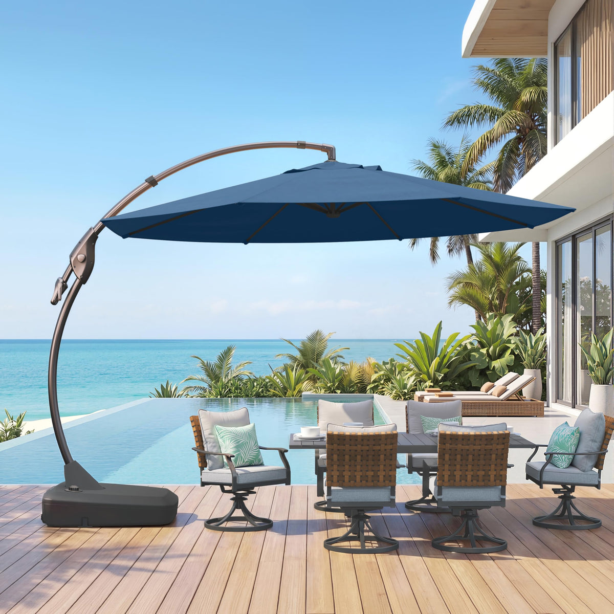 12FT Cantilever Round Umbrella with Base & Cover Navy Blue V5950