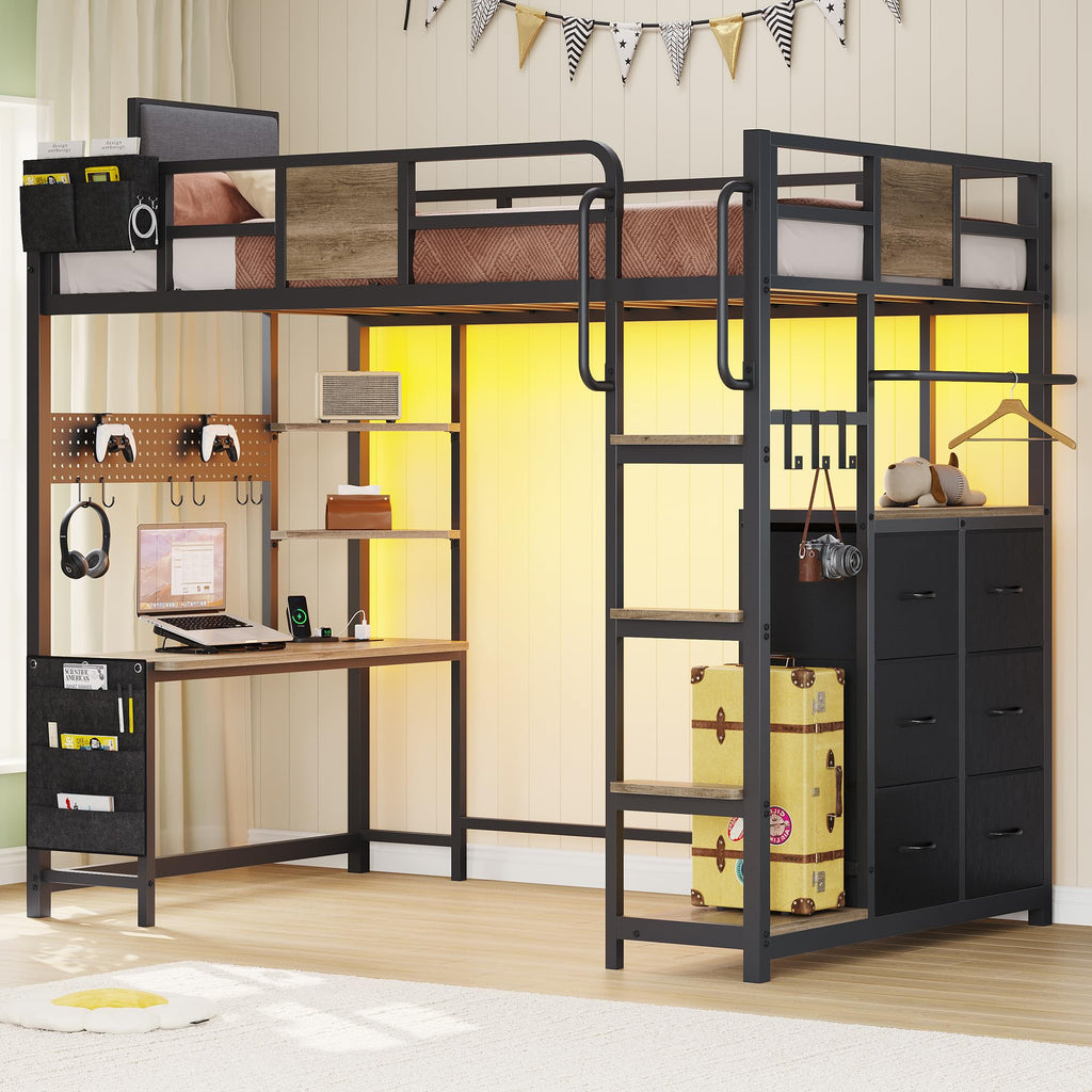 Twin Loft Bed with Desk and 6 Storage Drawers S2627