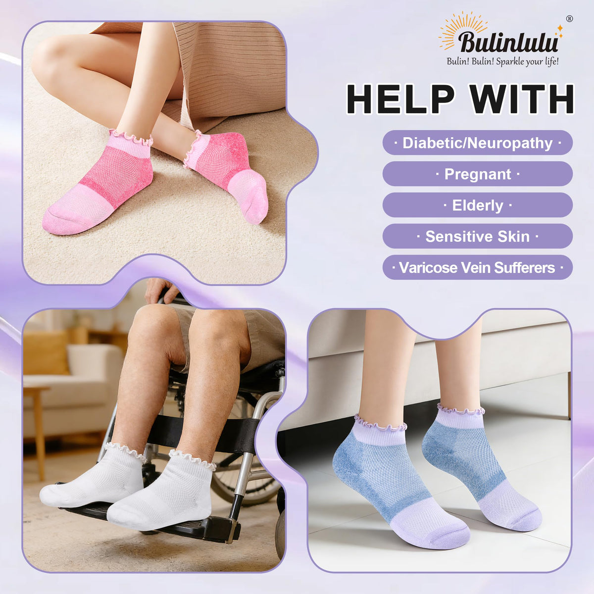 Diabetic Ankle Socks 6 Pairs Low Cut Non Binding M566212