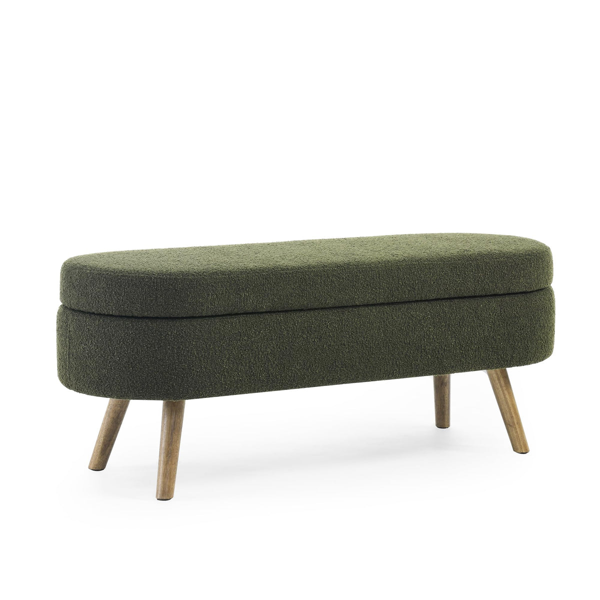 Oval Storage Bench with Rubber Wood Legs Green A157970