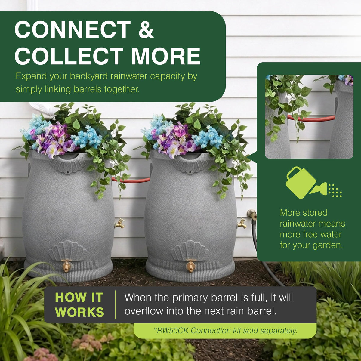 50 Gallon Urn Shaped Water Collection Barrel X323