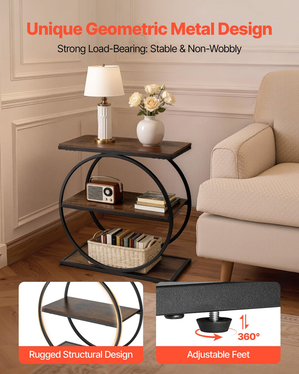 3-Tier Narrow Side Table with Open Storage Shelves Z842170