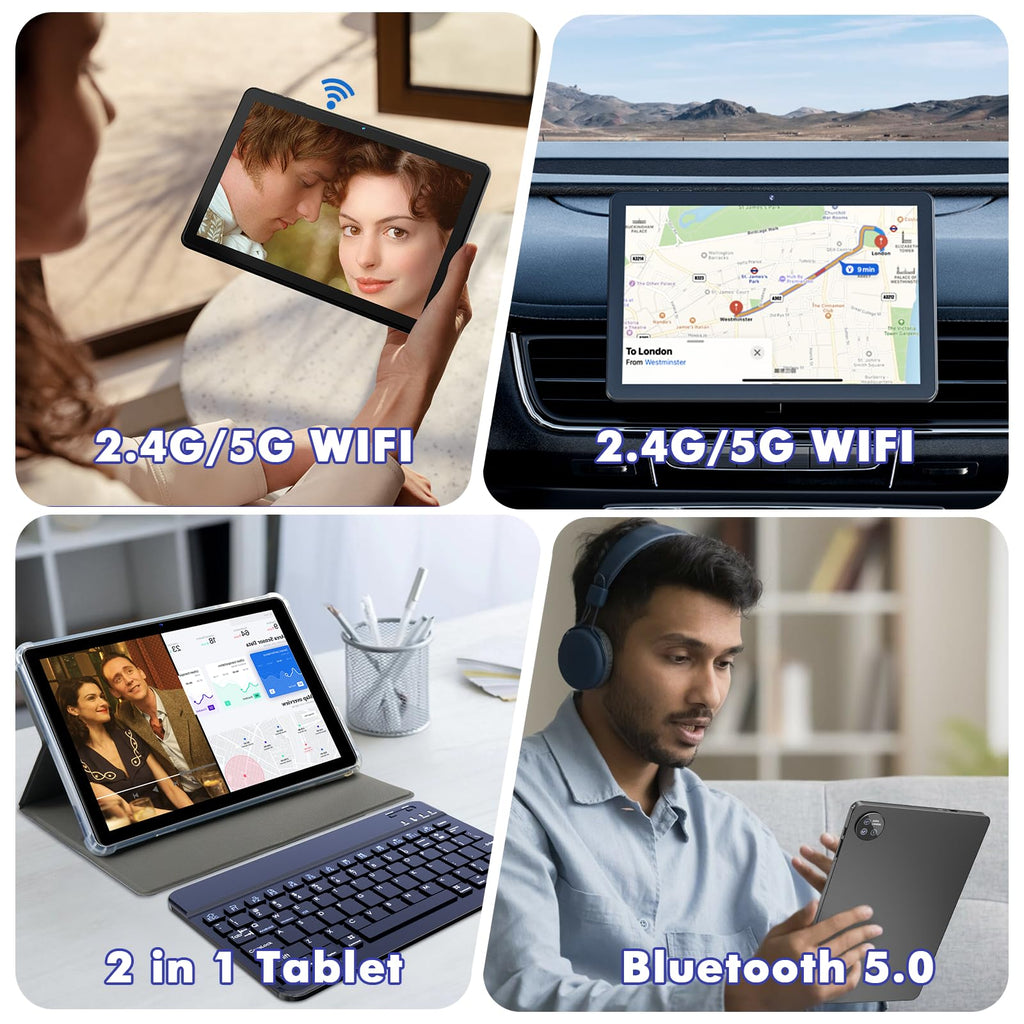 10.1 Inch Android 15 Tablet, 24GB RAM 128GB ROM, 1280 x 800 HD Display, 6000mAh Battery, 5MP+8MP Camera (Black) W205