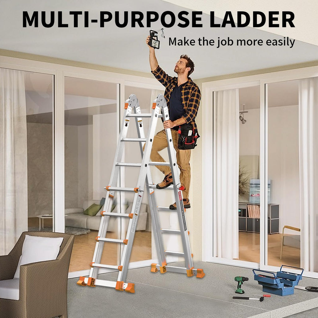 11FT Multi Position Aluminum Folding Ladder with Tool Tray R81972