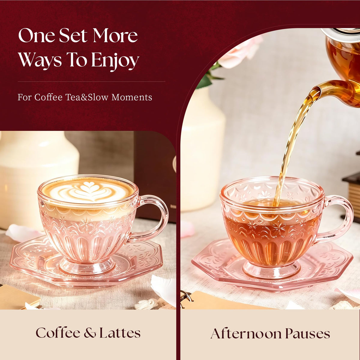 Glass Tea Cup and Saucer Set, 12 oz V293928