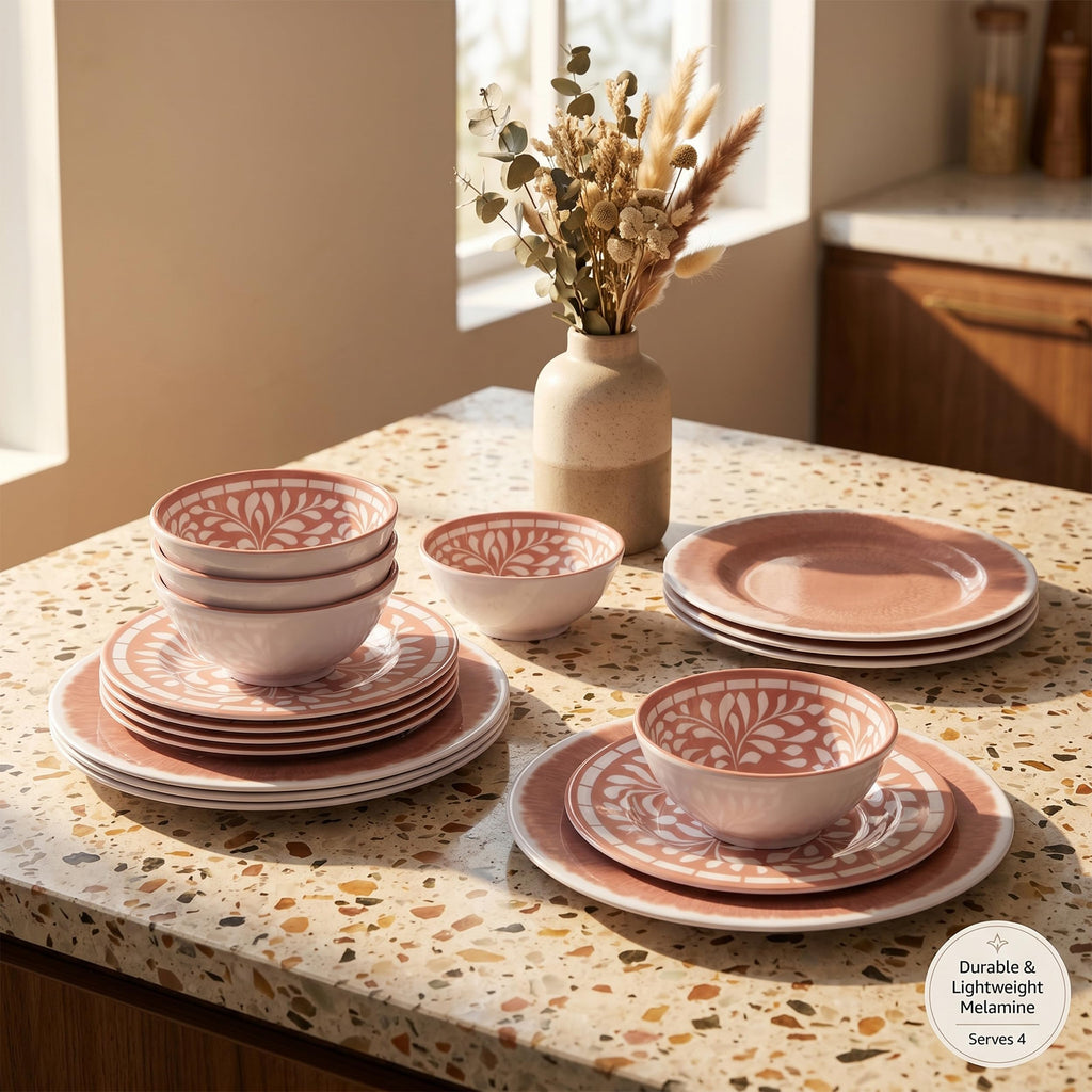 12 Pcs Light Pink Melamine Dinnerware Set A84356