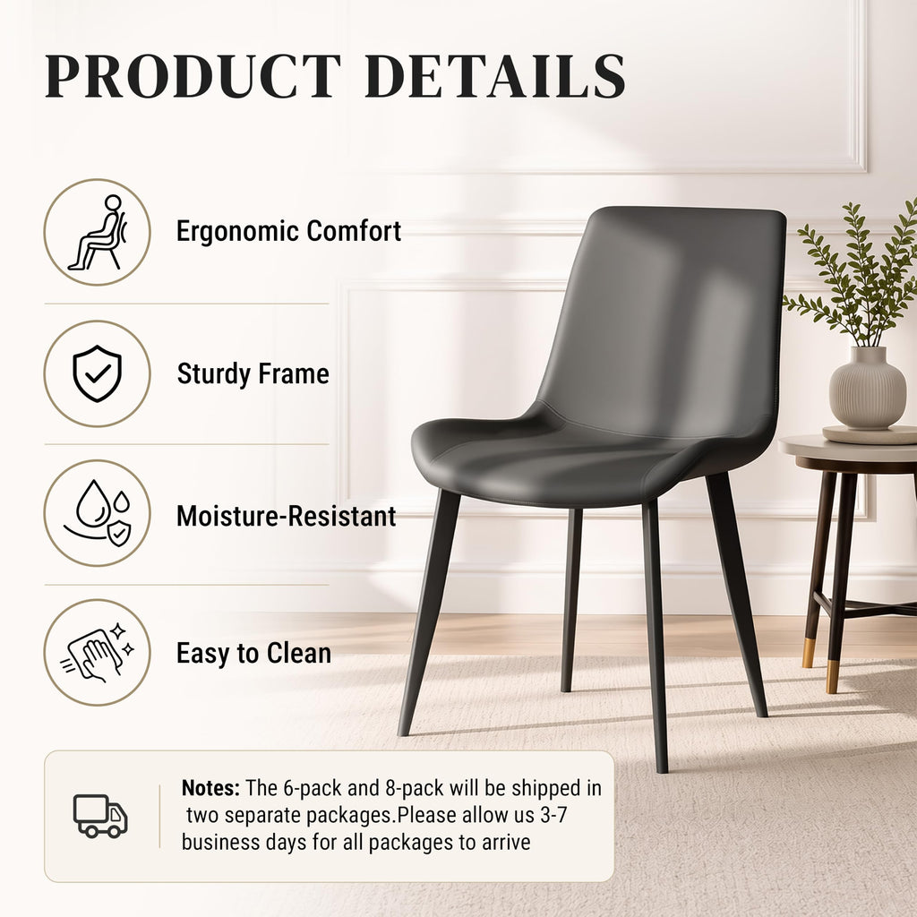 Black Dining Chairs Set of 4 PU Leather Upholstered with Metal Legs N110778