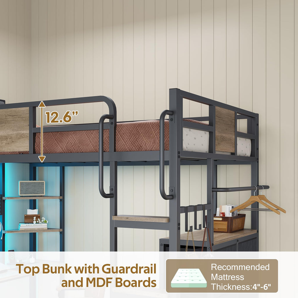 Twin Loft Bed with Desk and 6 Storage Drawers S2627