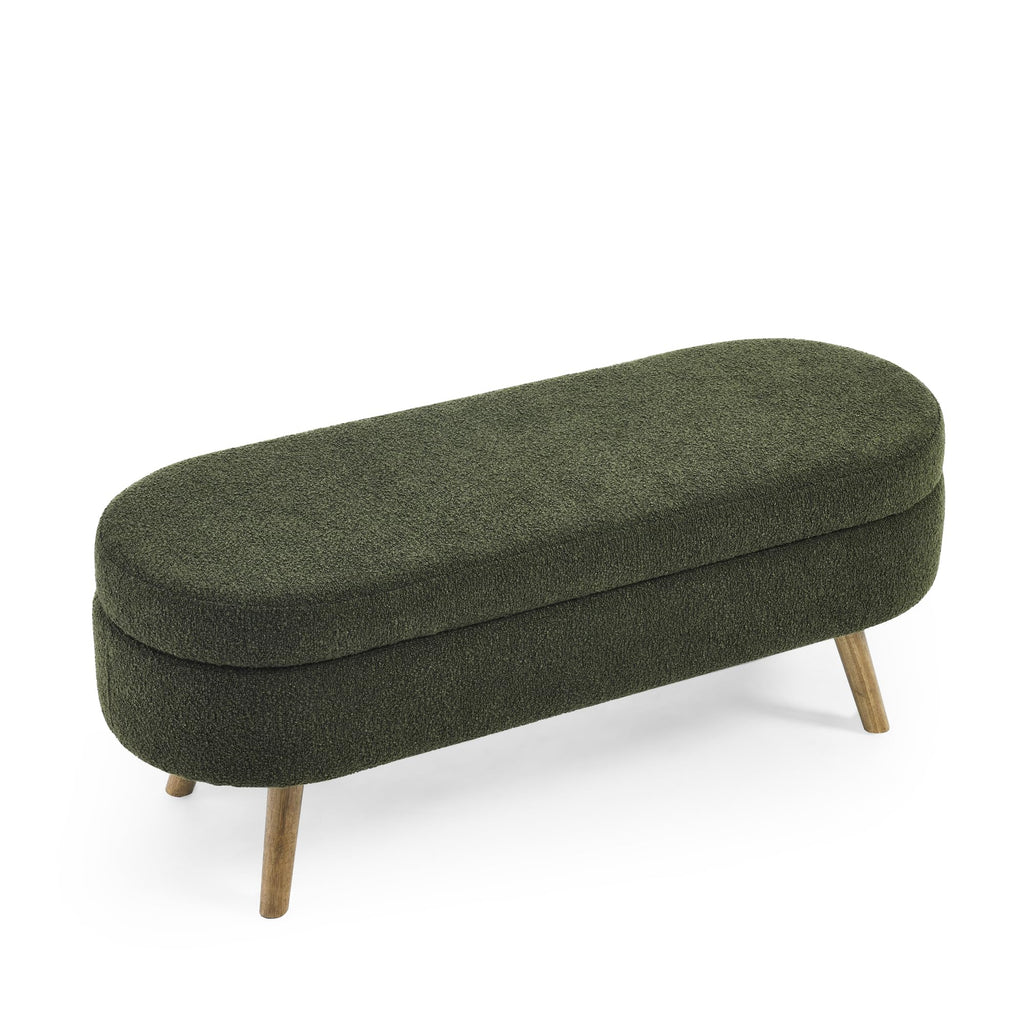 Oval Storage Bench with Rubber Wood Legs Green A157970
