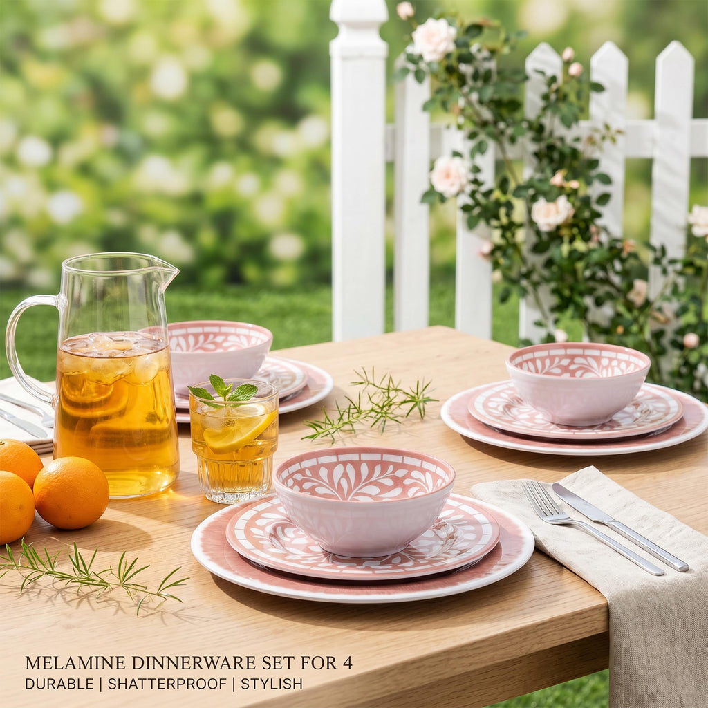 12 Pcs Light Pink Melamine Dinnerware Set A84356