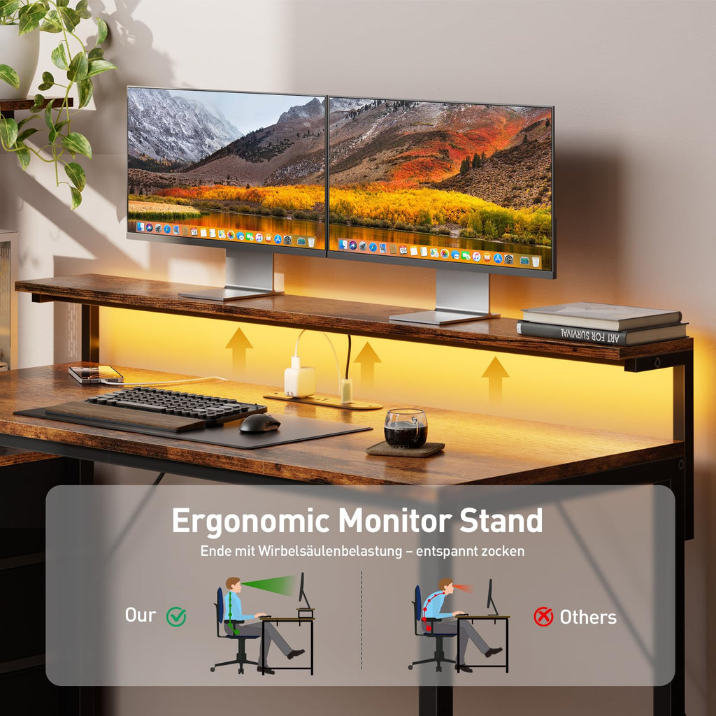 44 Inch Gaming Desk with Power Outlets & LED Lights D145259