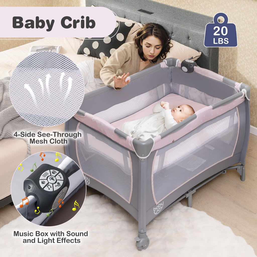 5 in 1 Pack and Play with Bassinet and Diaper Changing Table Y701