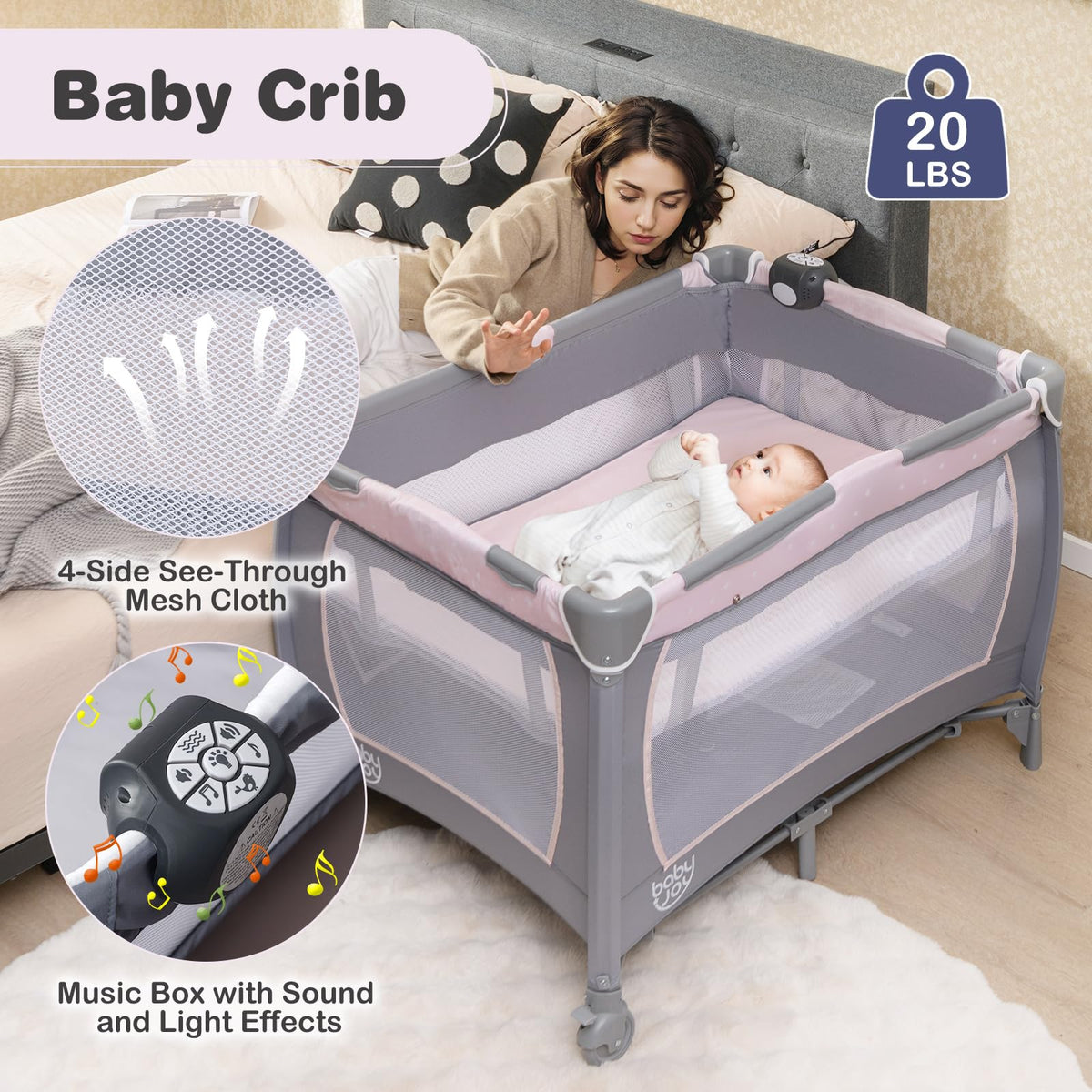 5 in 1 Pack and Play with Bassinet and Diaper Changing Table Y701