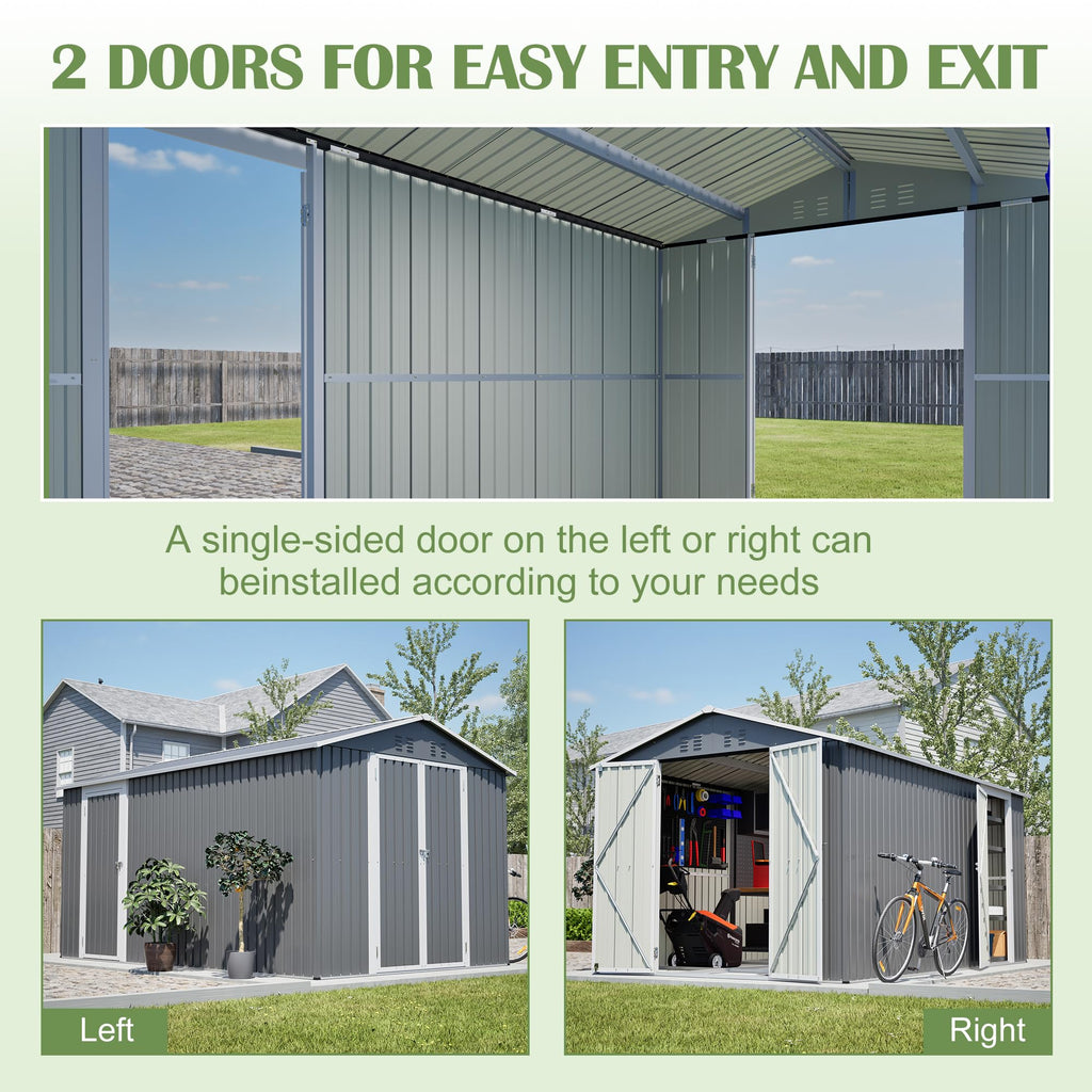 12x8 FT Galvanized Steel Storage Shed with Lockable Doors B53968