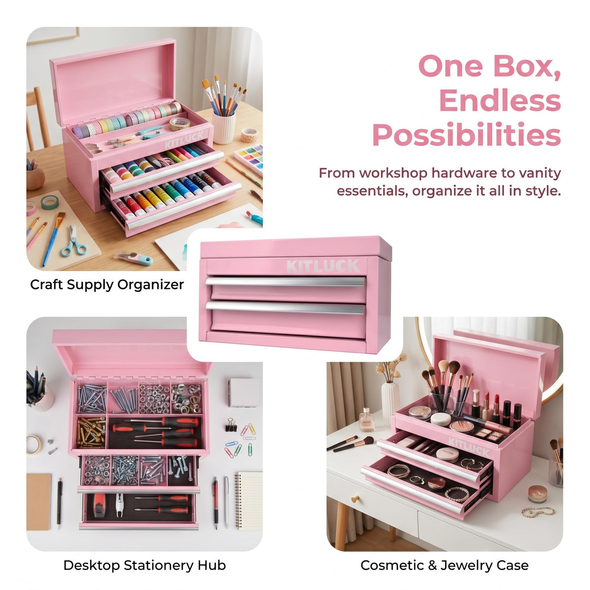 Pink 2-Drawer Metal Tool Box A206294