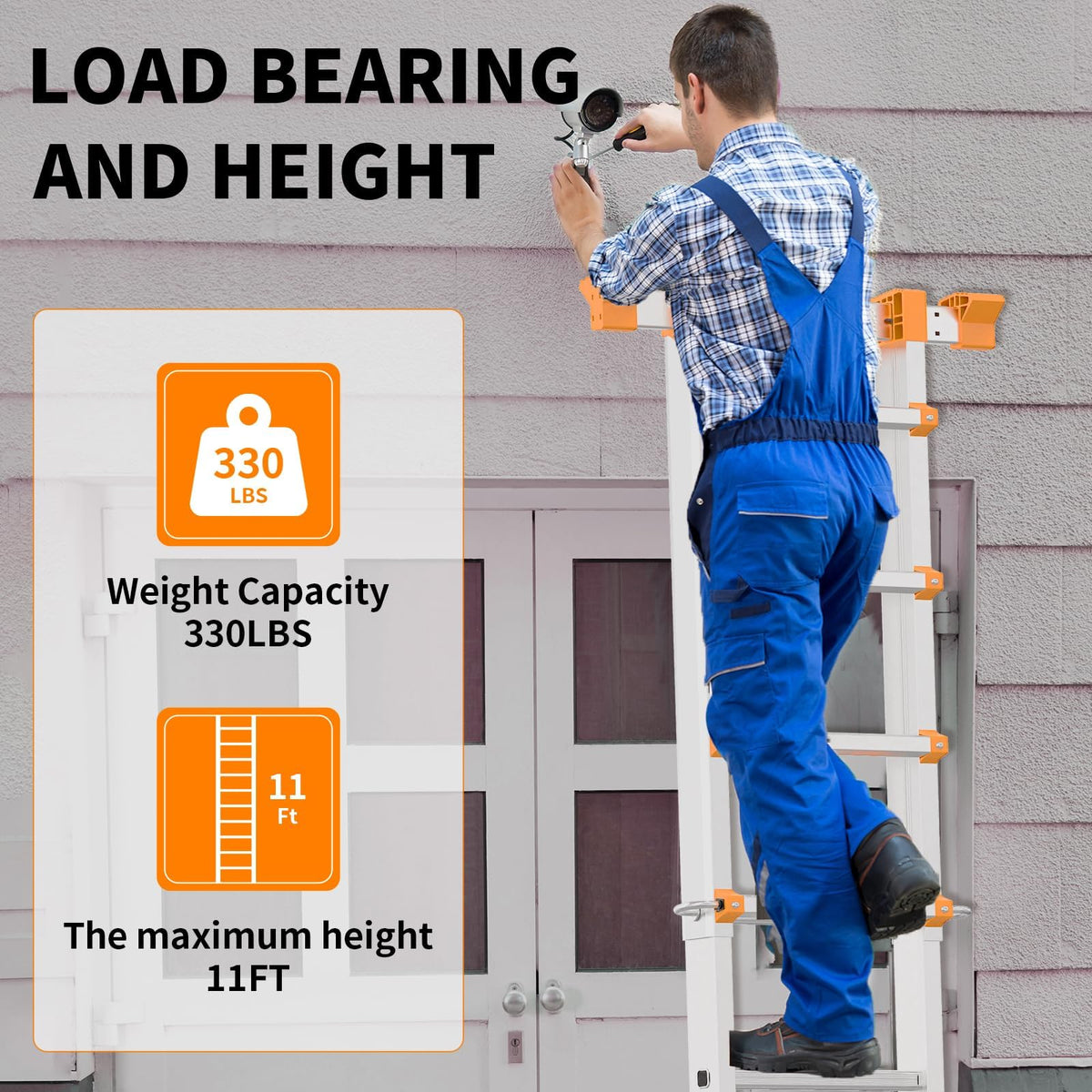 11FT Multi Position Aluminum Folding Ladder with Tool Tray R81972