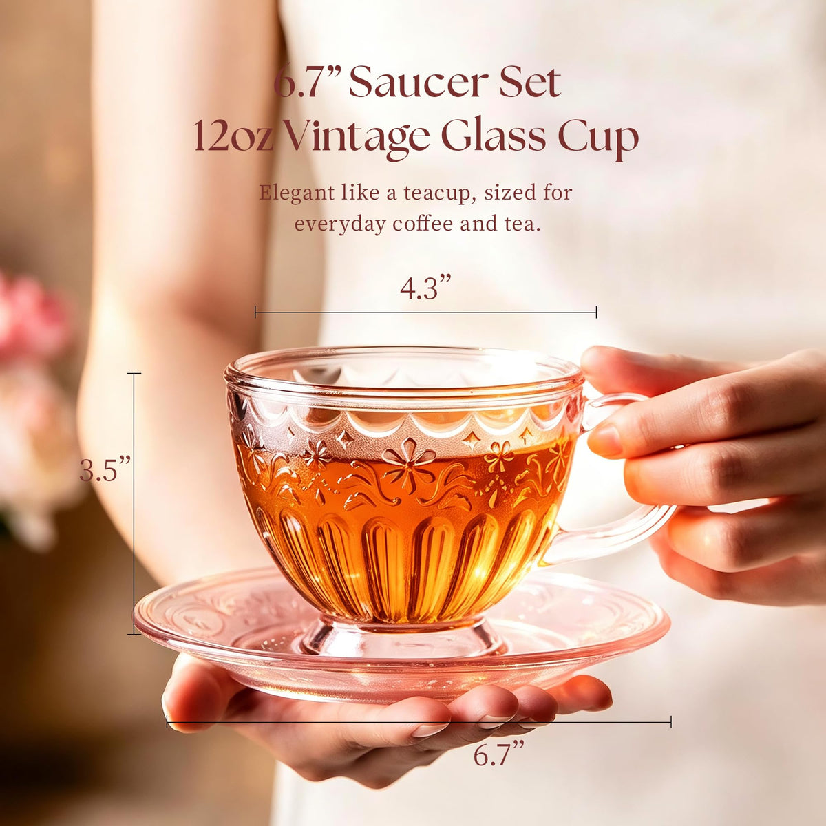 Glass Tea Cup and Saucer Set, 12 oz V293928