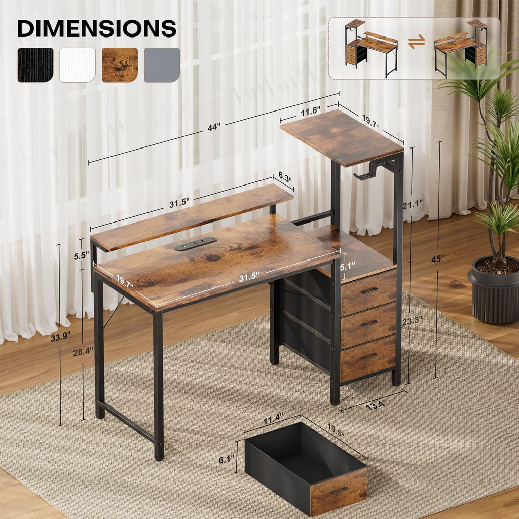 44 Inch Gaming Desk with Power Outlets & LED Lights D145259