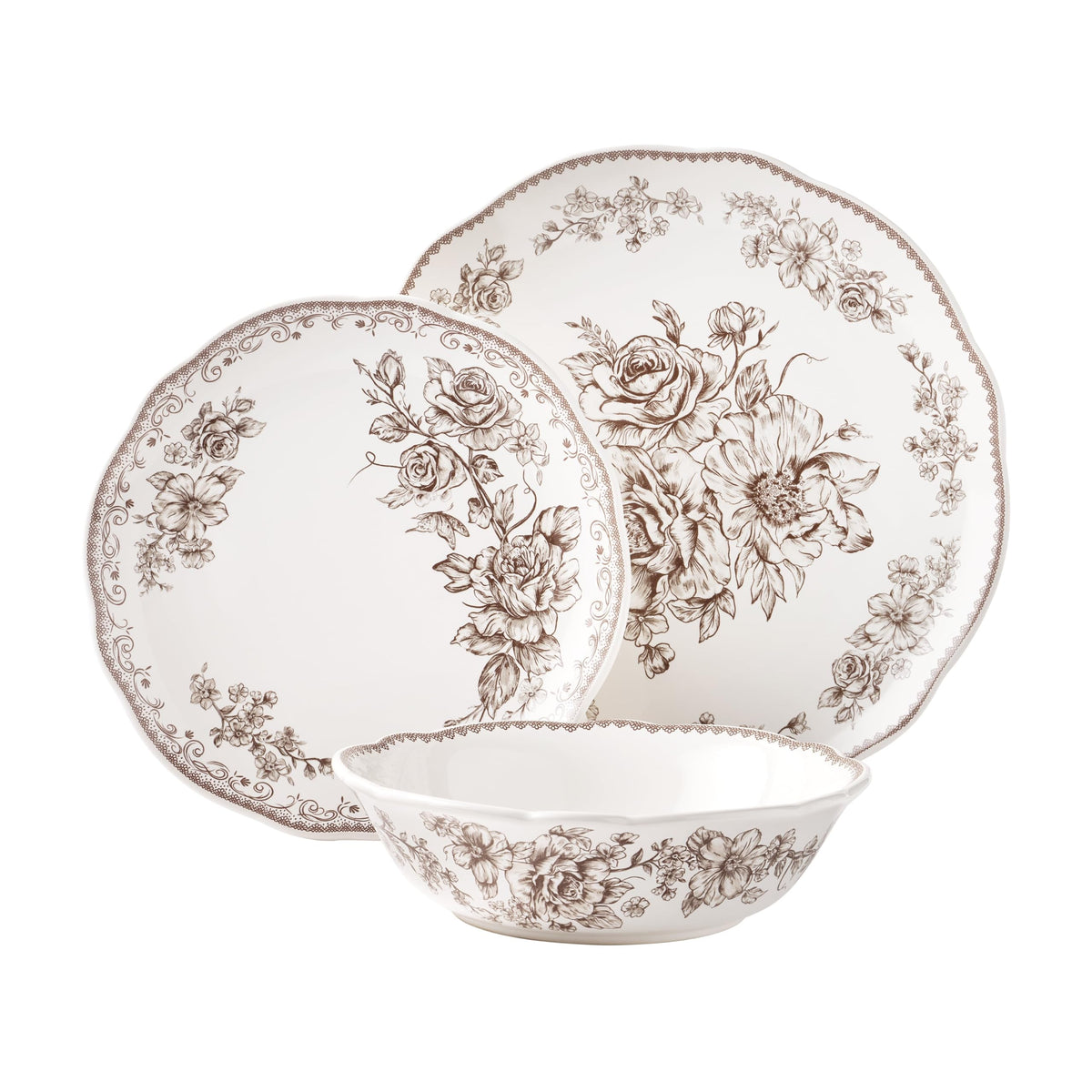 12 Piece Green Floral Stoneware Dinnerware Set J5740