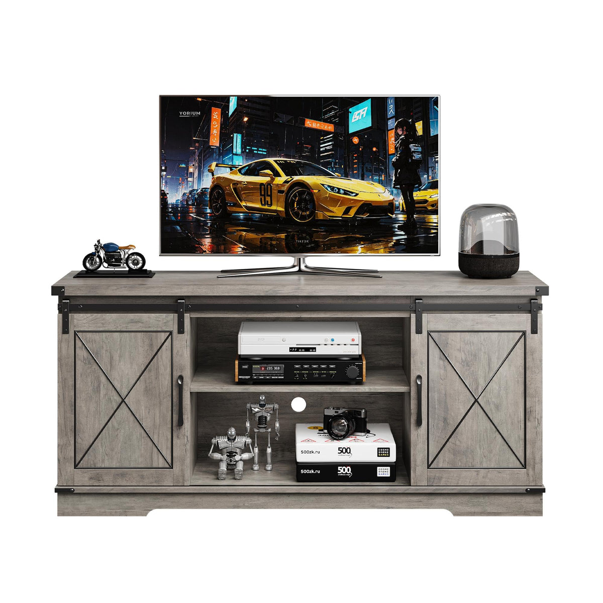 65" Rustic Farmhouse TV Stand with Sliding Barn Doors D3744