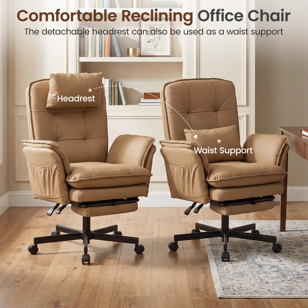 Brown Office Chair with Foot Rest & Flip Armrests K801368