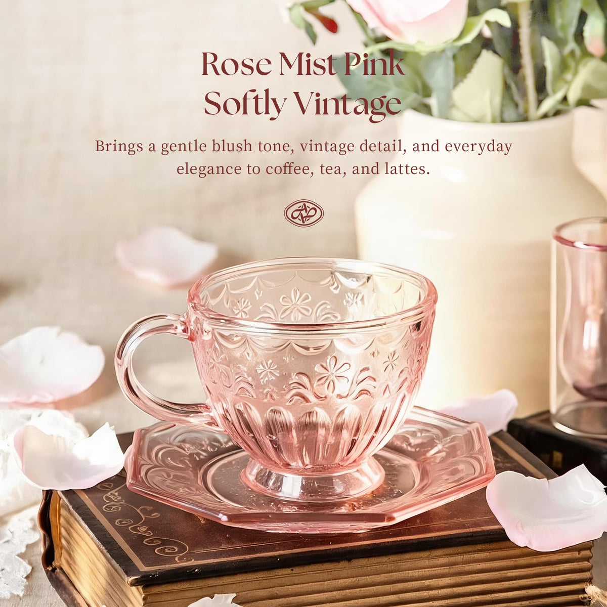 Glass Tea Cup and Saucer Set, 12 oz V293928