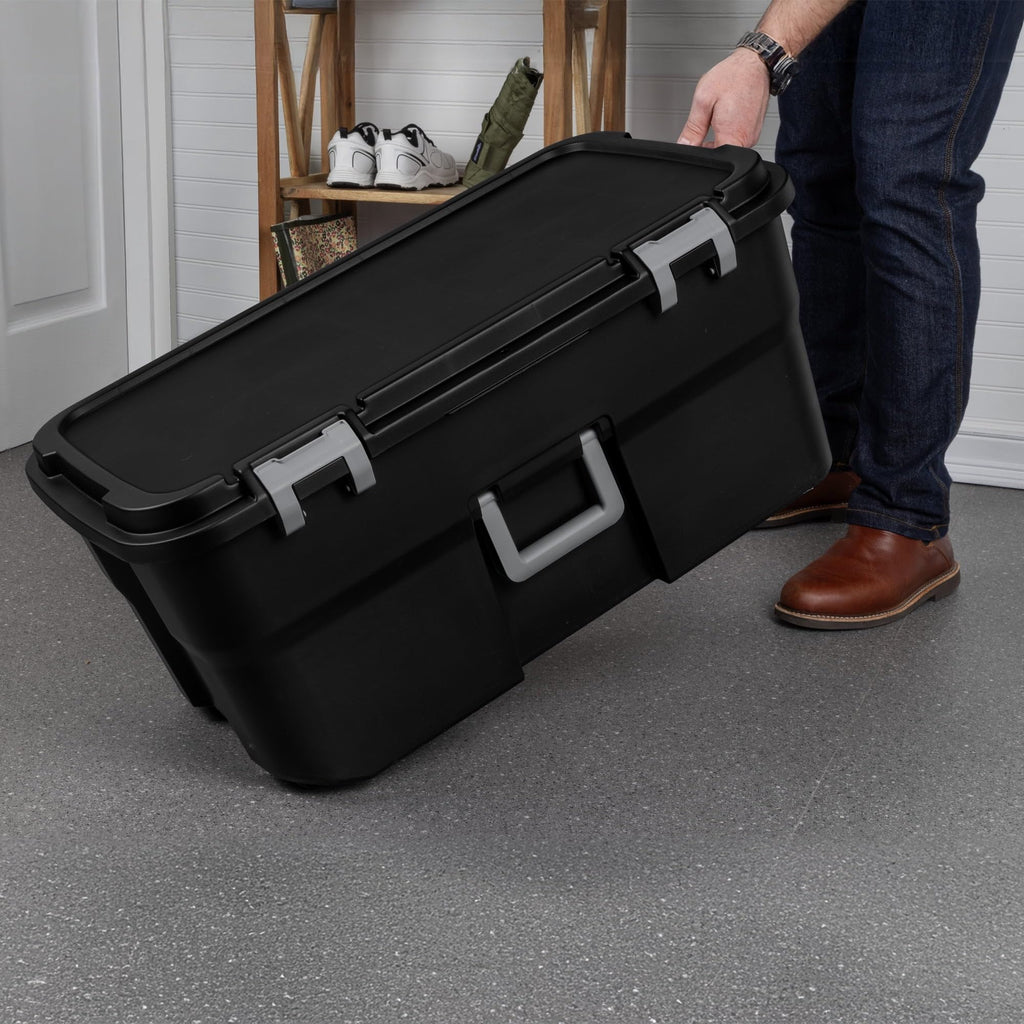 22 Gallon Black Wheeled Plastic Storage Trunk with Lockable Lid O762
