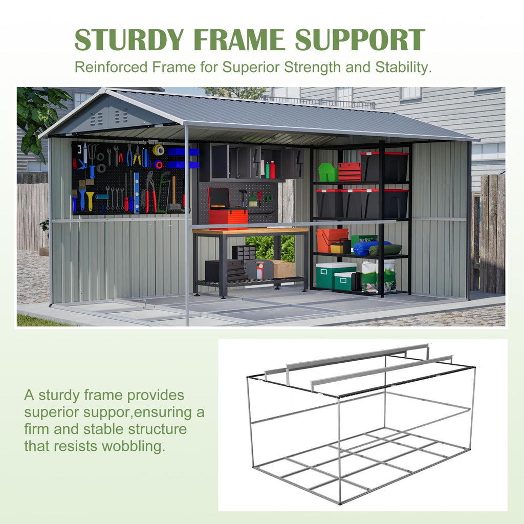 12x8 FT Galvanized Steel Storage Shed with Lockable Doors B53968