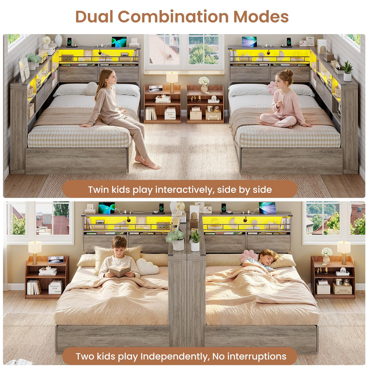 Twin Corner Bed Daybed with 6 Storage Drawers Grey J437086