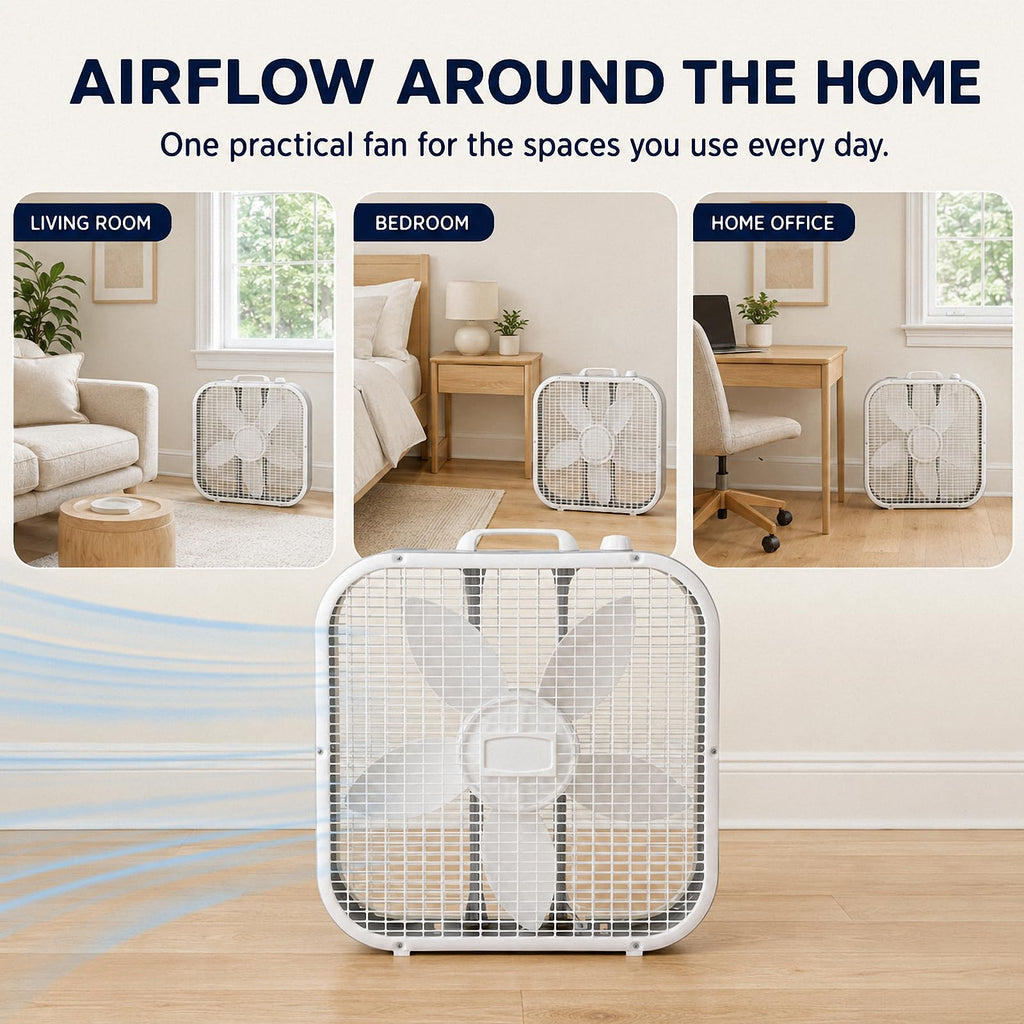 20 Inch 3-Speed White Box Fan U6854