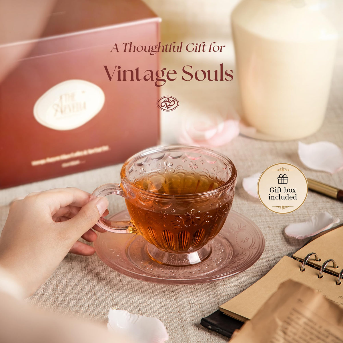 Glass Tea Cup and Saucer Set, 12 oz V293928