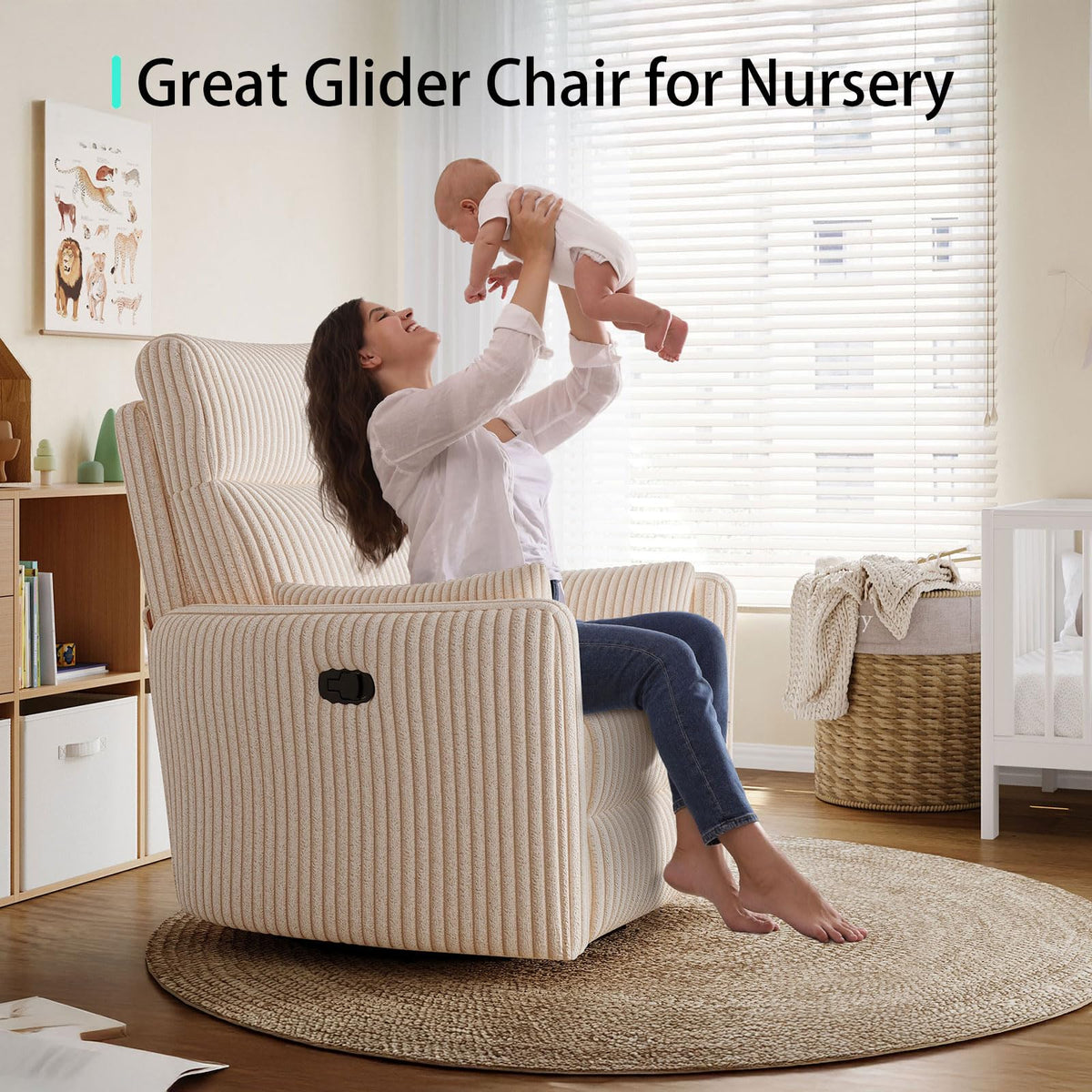 360 Swivel Recliner Chair with 2 Pillows Beige Corduroy W97829