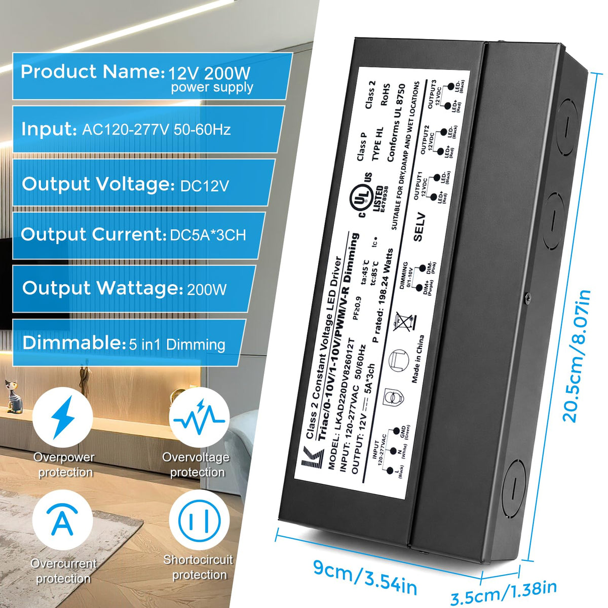 200W Dimmable IP67 Waterproof LED Driver J44272