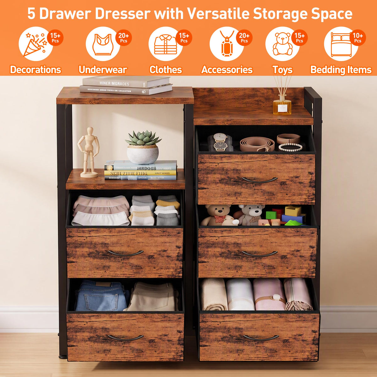 Rustic Brown 5 Drawer Dresser O361840
