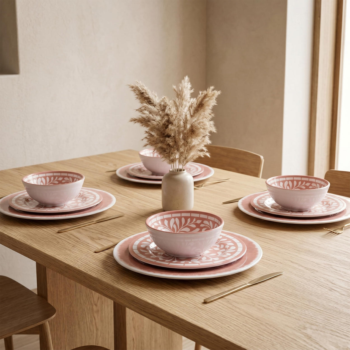 12 Pcs Light Pink Melamine Dinnerware Set A84356