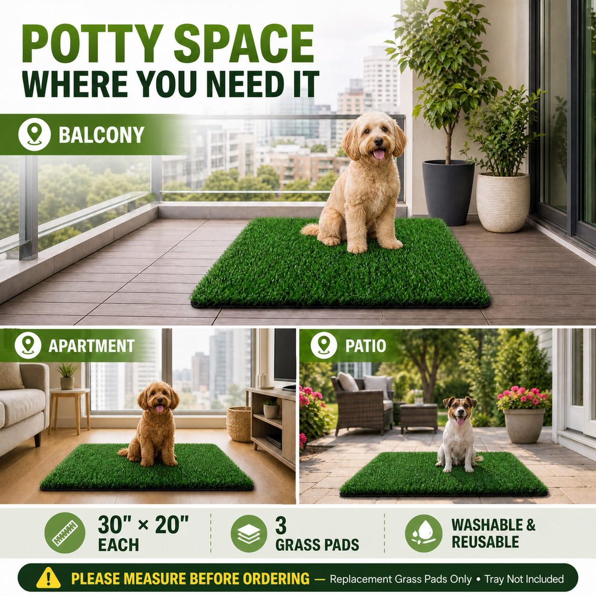 Dog Potty Grass Pads 2 Pack 30 x 20 in Replacement Turf L92789
