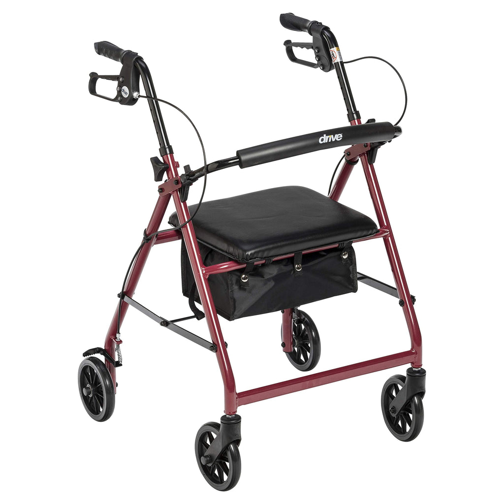 Red Aluminum Rollator Walker with Padded Seat and 6" Wheels D363