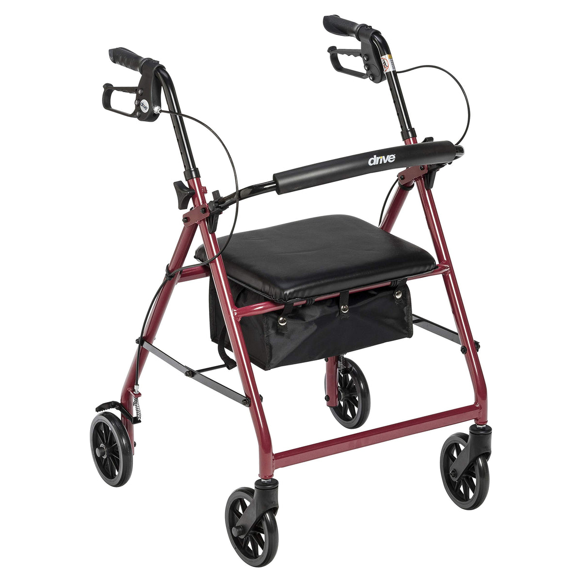 Red Aluminum Rollator Walker with Padded Seat and 6" Wheels D363