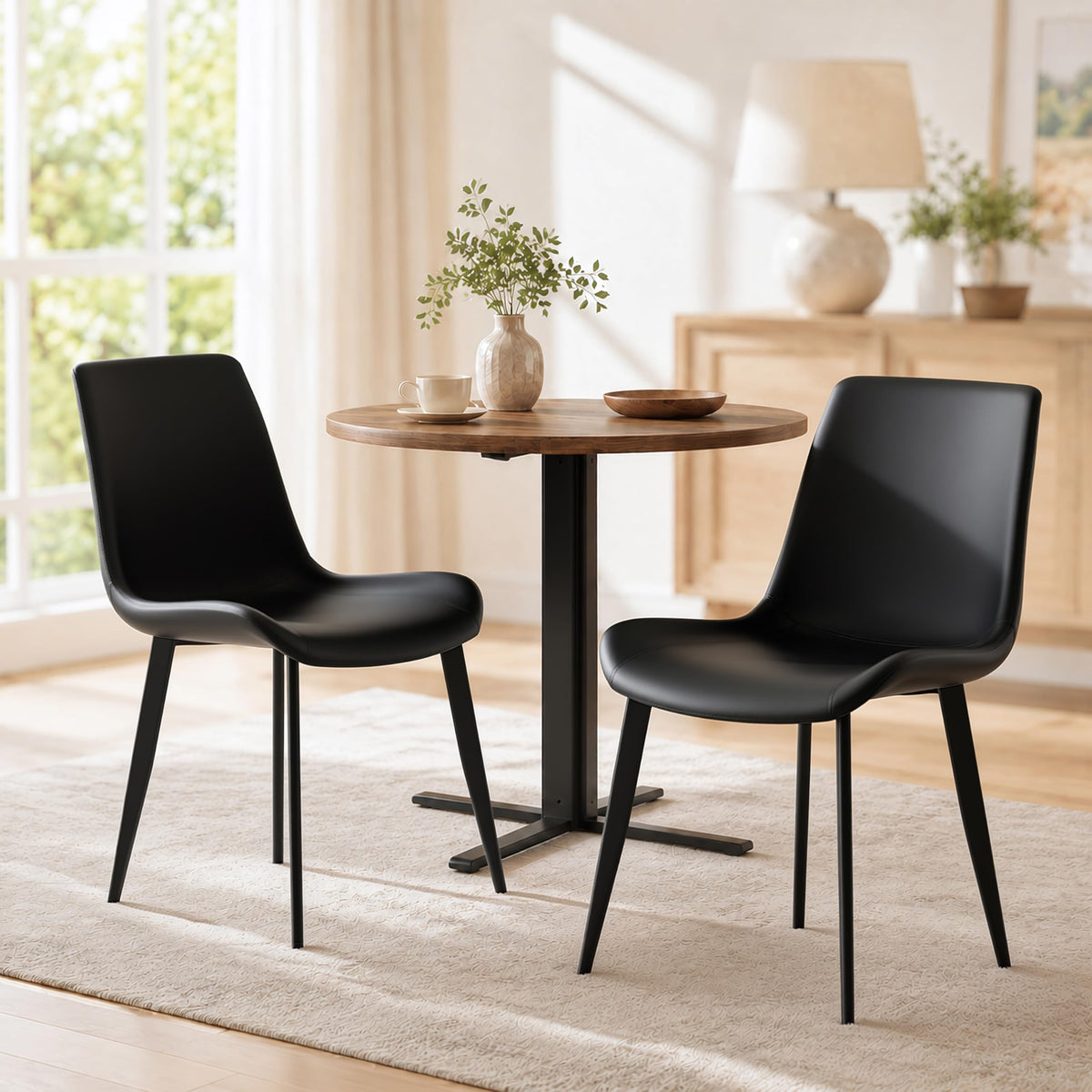 Black Dining Chairs Set of 4 PU Leather Upholstered with Metal Legs N110778