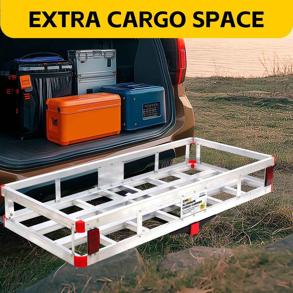 Aluminum Cargo Carrier with High Side Rails, 500-lb Load Capacity, Grey, 49" x 22.5" Y527