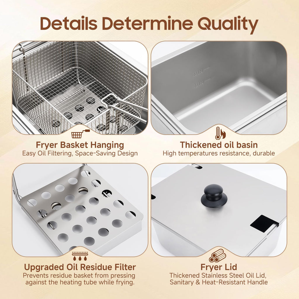 1700W 12L Stainless Steel Electric Deep Fryer with Basket and Lid I11519