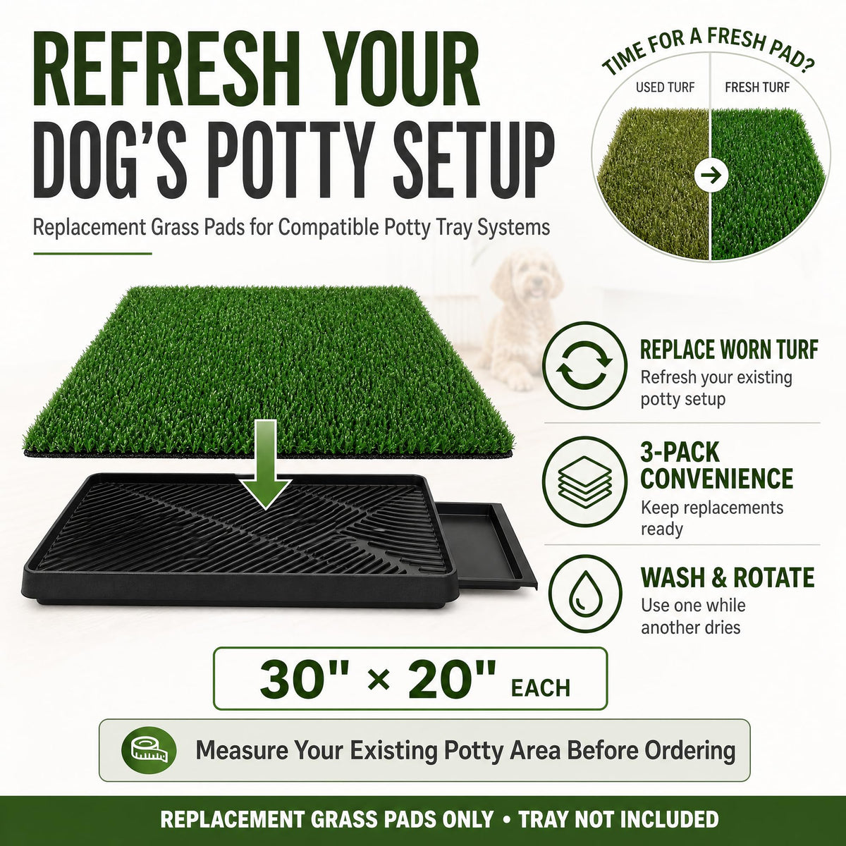 Dog Potty Grass Pads 2 Pack 30 x 20 in Replacement Turf L92789