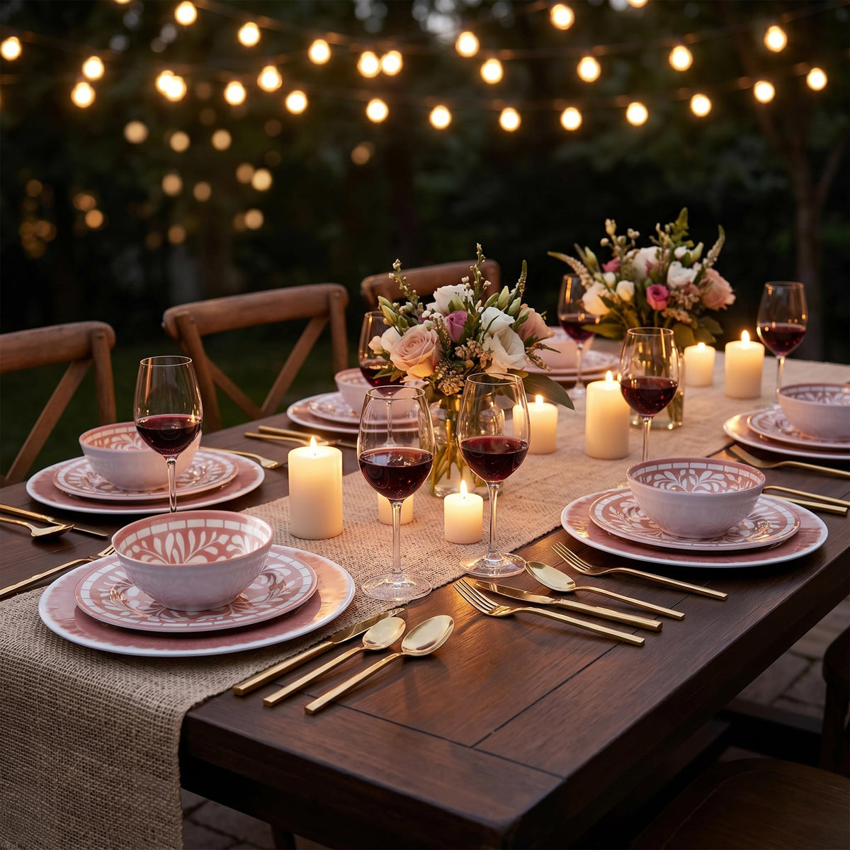 12 Pcs Light Pink Melamine Dinnerware Set A84356