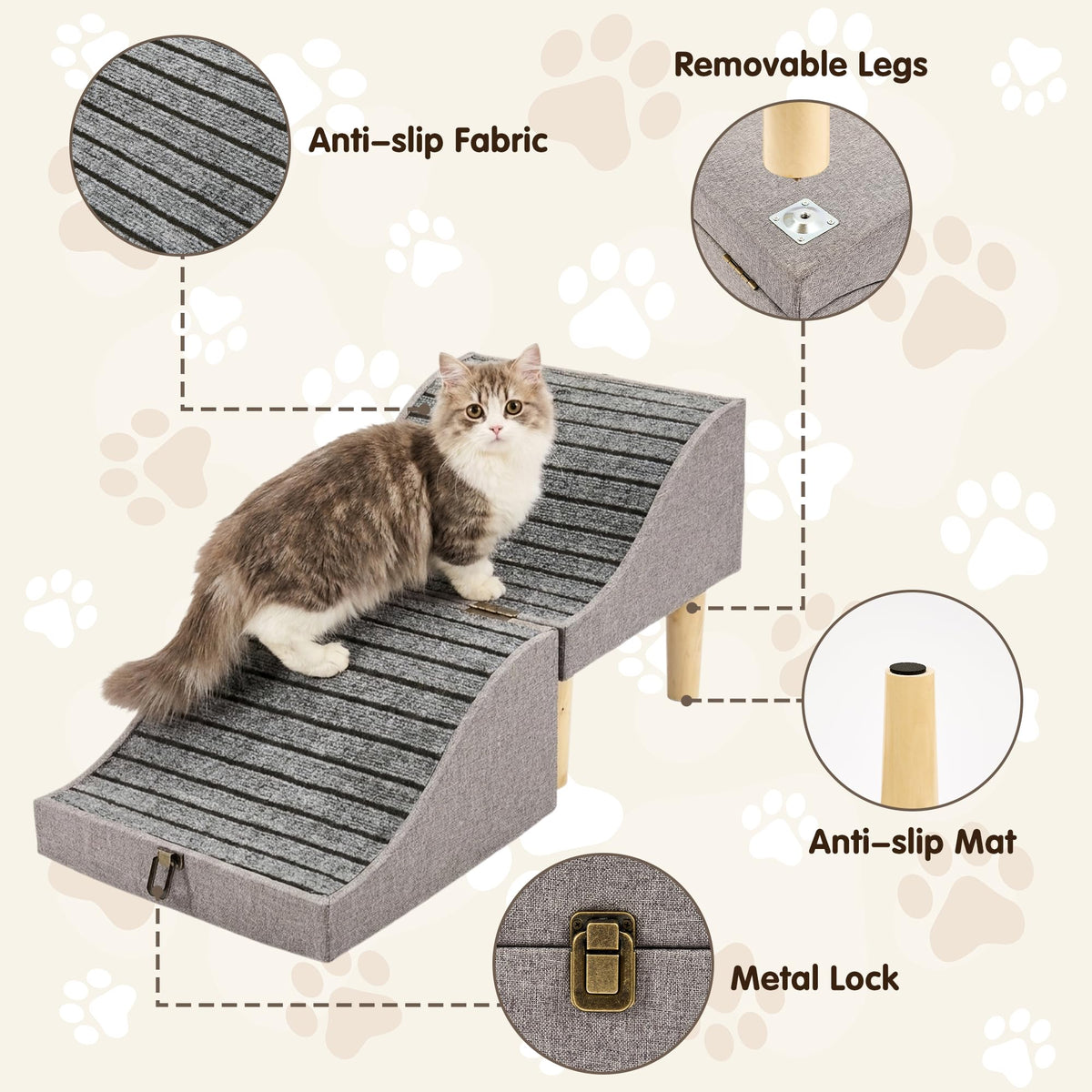 Foldable Pet Stair 2-in-1 Gray L985