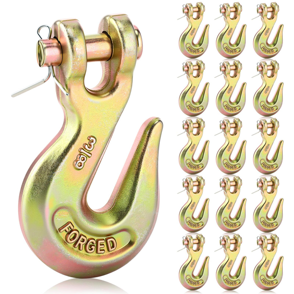 15 Pack 3/8 Inch Grade 70 Forged Steel Clevis Grab Hooks L36281